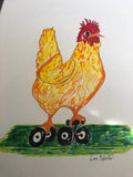 Hen on Wheels – Original Framed Watercolor